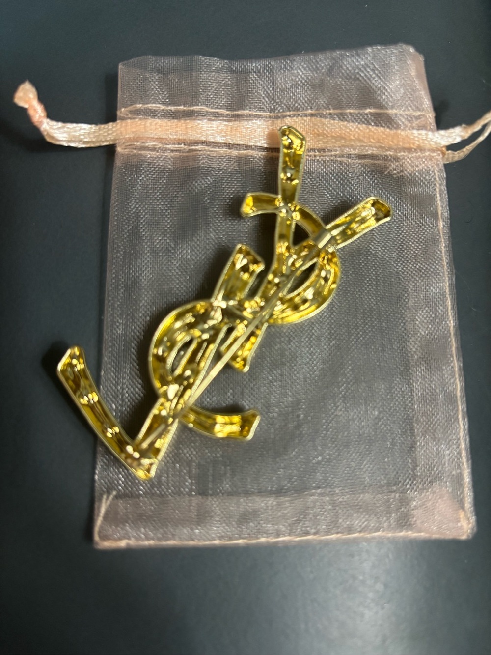 Yves Saint Laurent Gold-Tone Monogram Pin - Picture 2 of 3